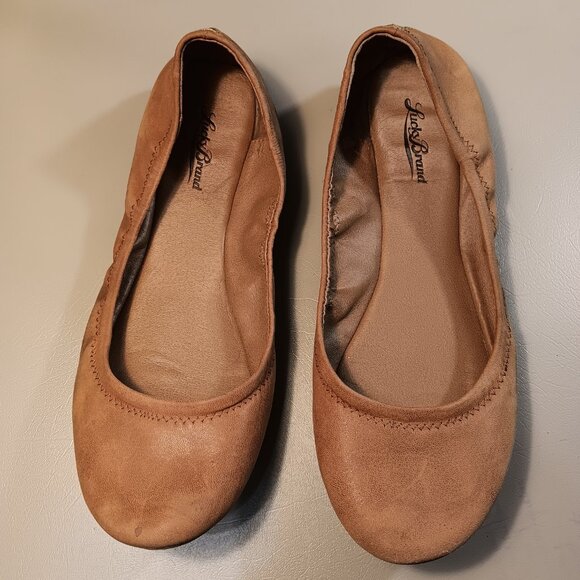 Lucky Brand women's 'Emmie' 'Cognac' leather ballet flats shoes sz 10 M - Picture 2 of 13